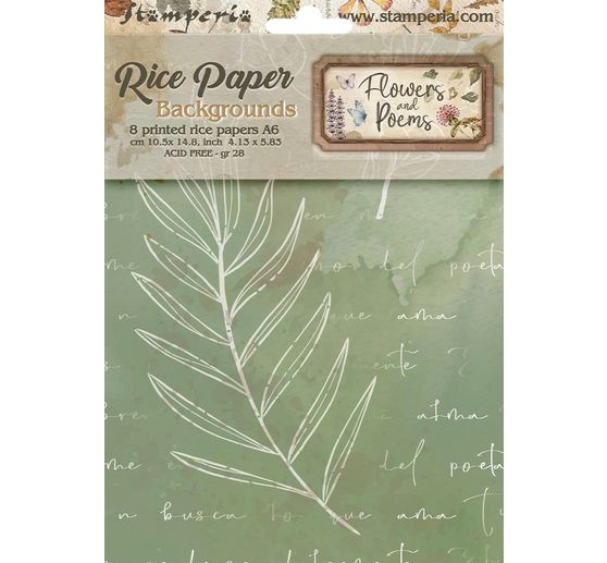 Stamperia Motief strozijde backgrounds "Flowers and Poems", DIN A6, set van 8
