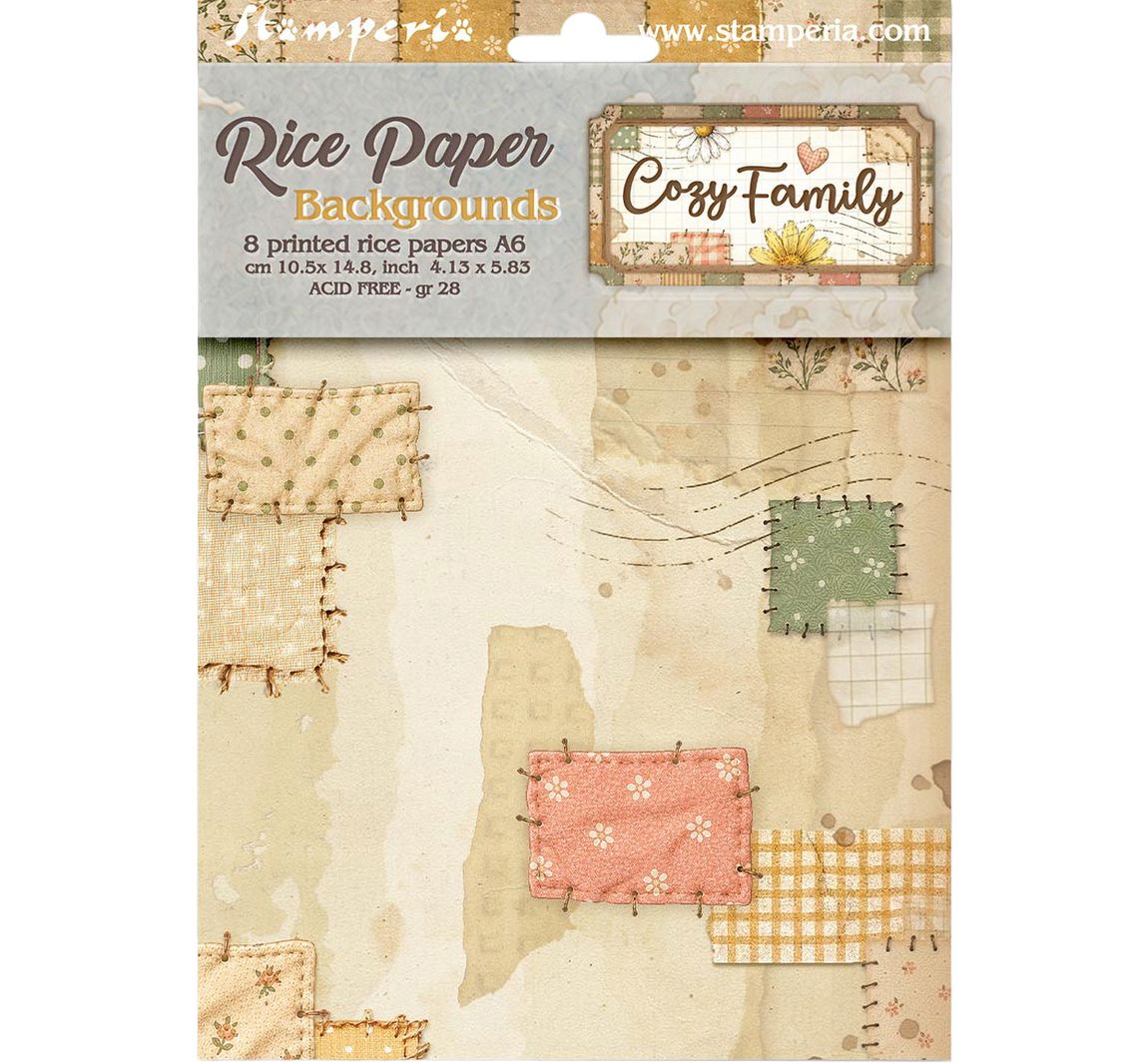 Stamperia Motief strozijde backgrounds "Cozy Family", DIN A6, set van 8