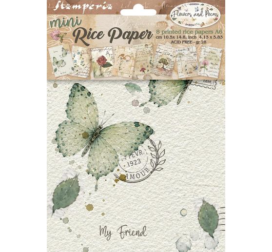 Stamperia Motief strozijde assortiment "Flowers and Poems", DIN A6, set van 8
