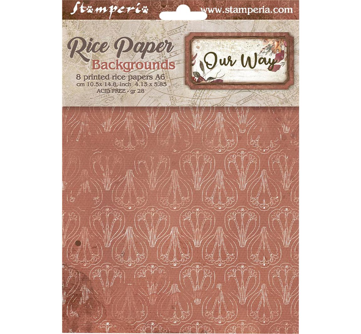 Stamperia Motief strozijde backgrounds "Our Way", DIN A6, set van 8