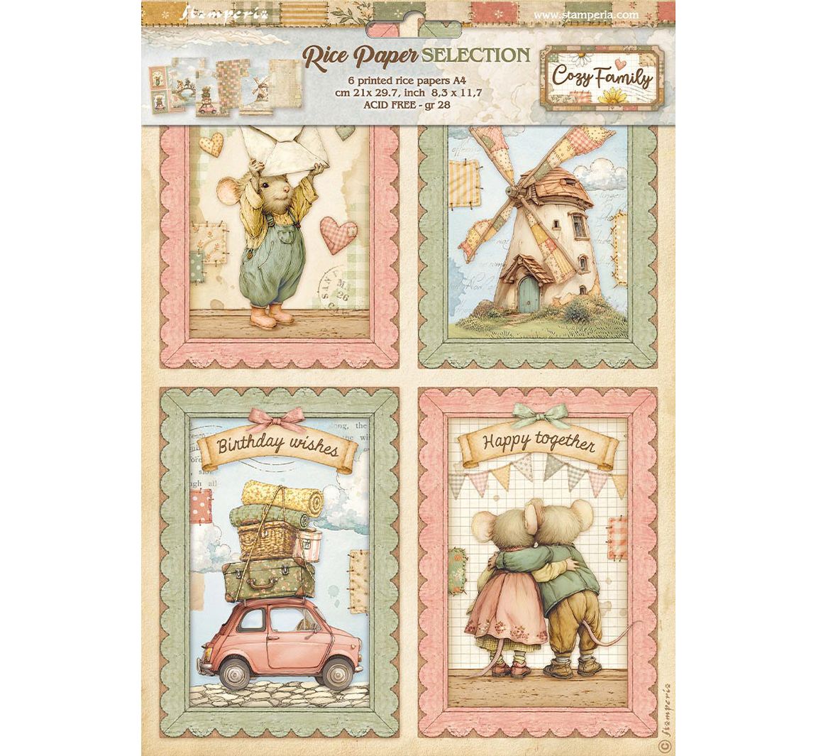 Stamperia Motief strozijde assortiment "Cozy Family", DIN A4, set van 6