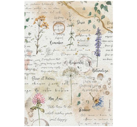 Stamperia Motif straw silk assortment "Flowers and Poems", DIN A4, set of 6