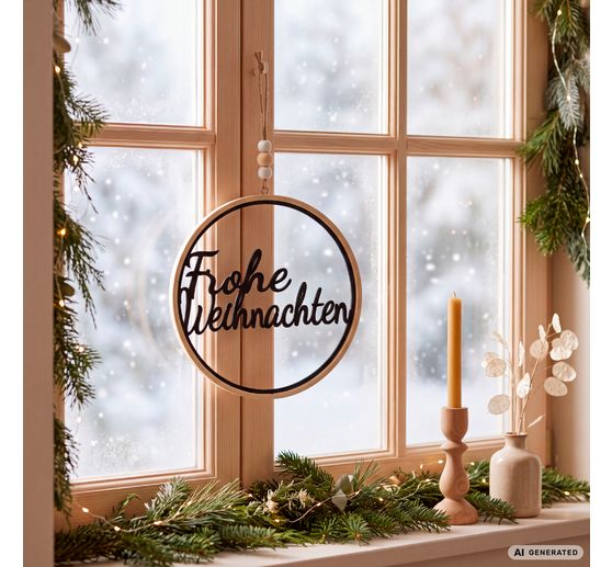 VBS Wooden ring with lettering "Frohe Weihnachten"
