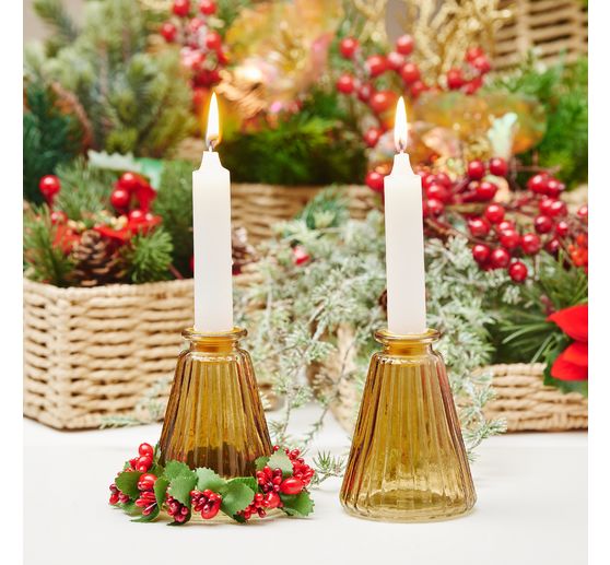 VBS Glass vase with candle holder, amber‑coloured, 2 pcs