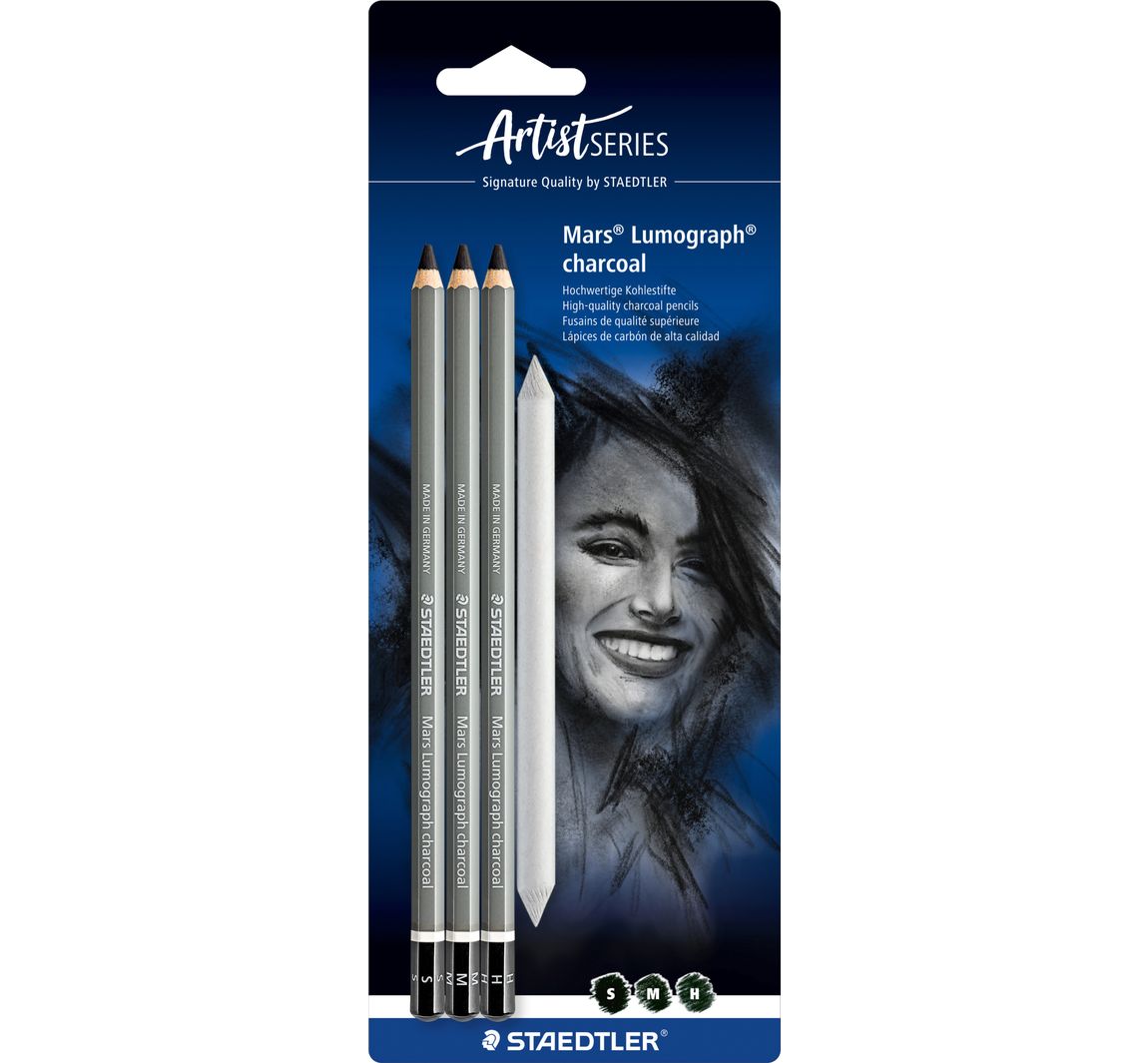 STAEDTLER Houtskoolpotloden "Mars Lumograph" charcoal 100C, 4 delig