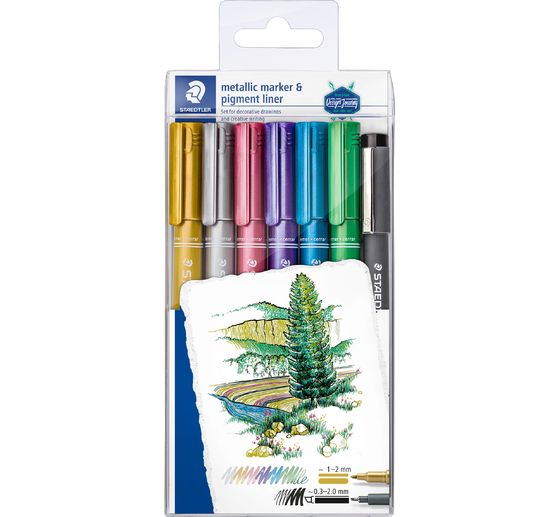 STAEDTLER Metallic Marker & Pigment Liner-set, 7 delig