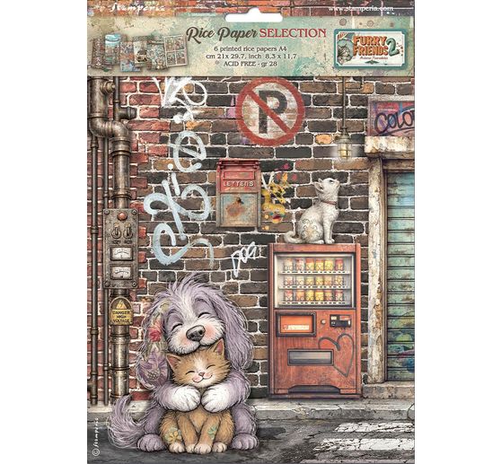 Stamperia Motif straw silk assortment "Furry Friends 2", DIN A4, set of 6