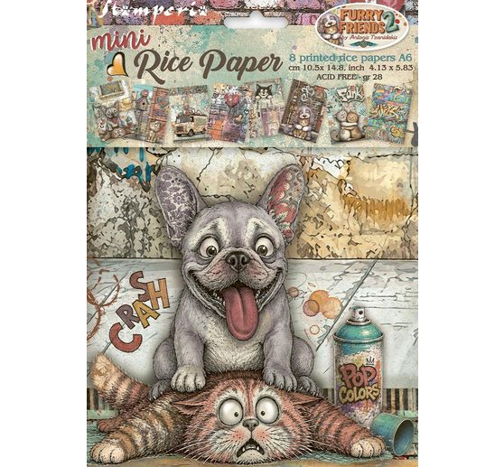 Stamperia Motif straw silk assortment "Furry Friends 2", DIN A6, set of 8