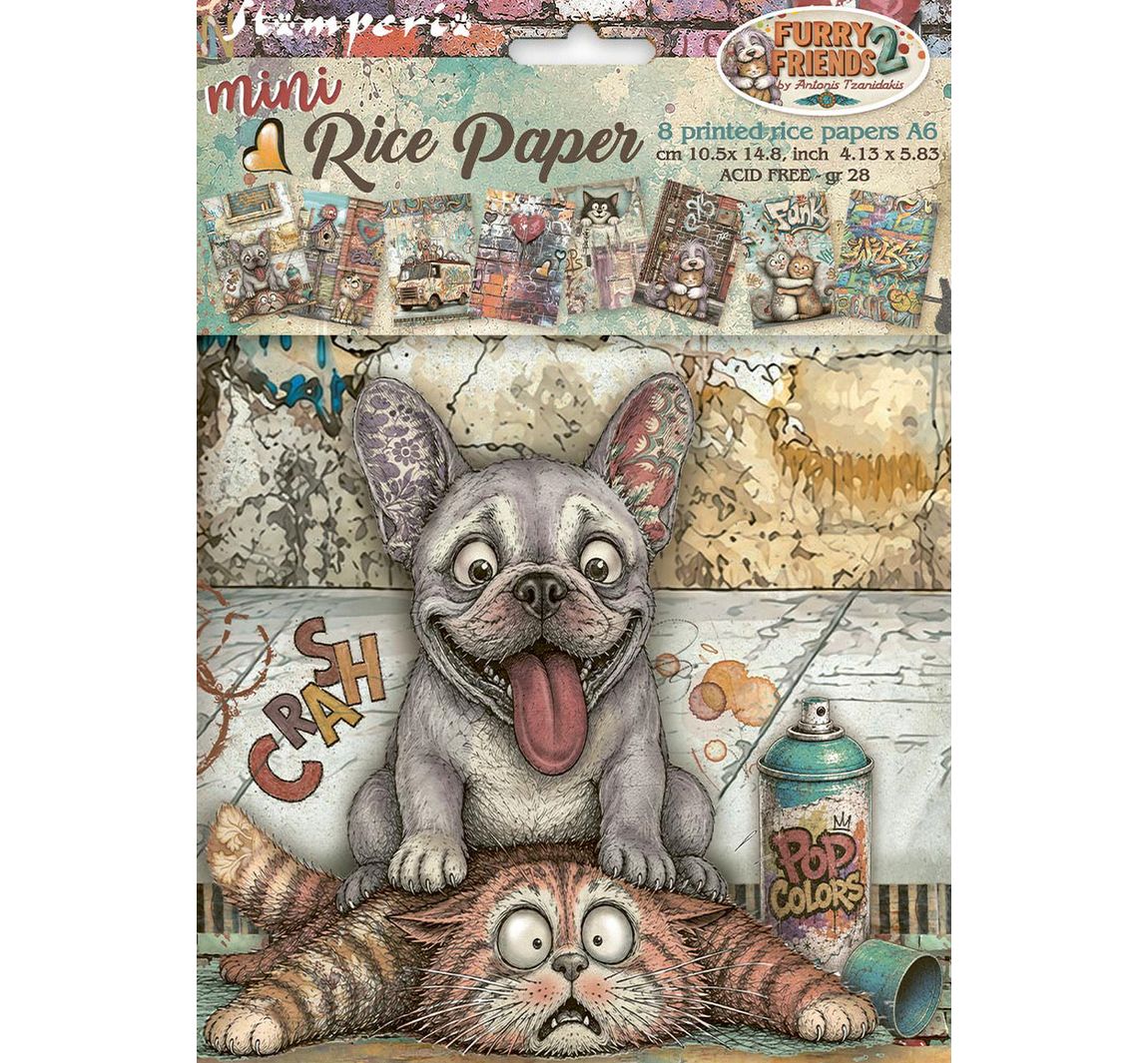 Stamperia Motief strozijde assortiment "Furry Friends 2", DIN A6, set van 8