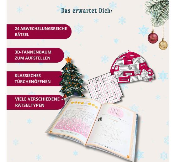 3D-adventskalender "O R&auml;tselbaum" om neer te zetten en open te klappen