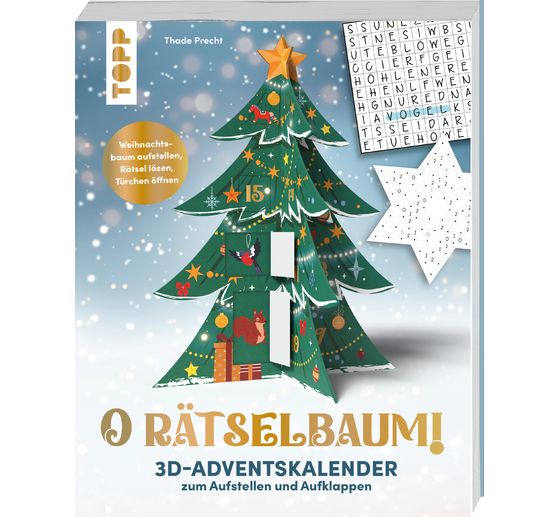 3D-adventskalender "O R&auml;tselbaum" om neer te zetten en open te klappen