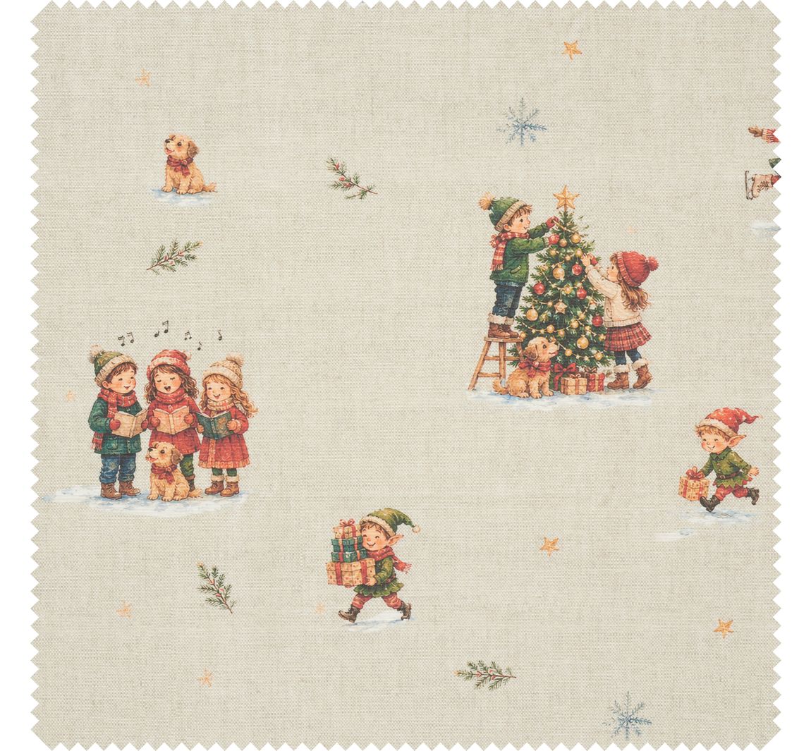 Katoenen stof "Kerstkinderen Nostalgie", acryl gecoat
