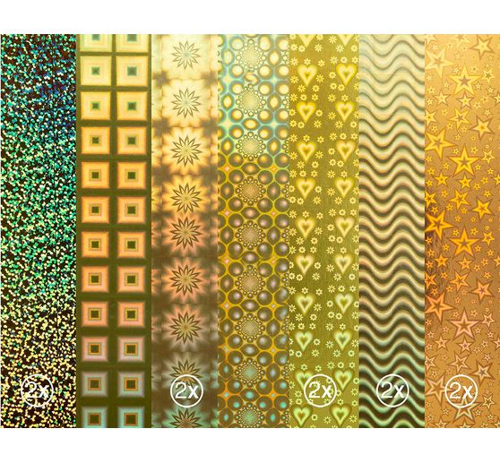 Spiegelkarton "Golden Holographic Mix", A4, 12 vellen