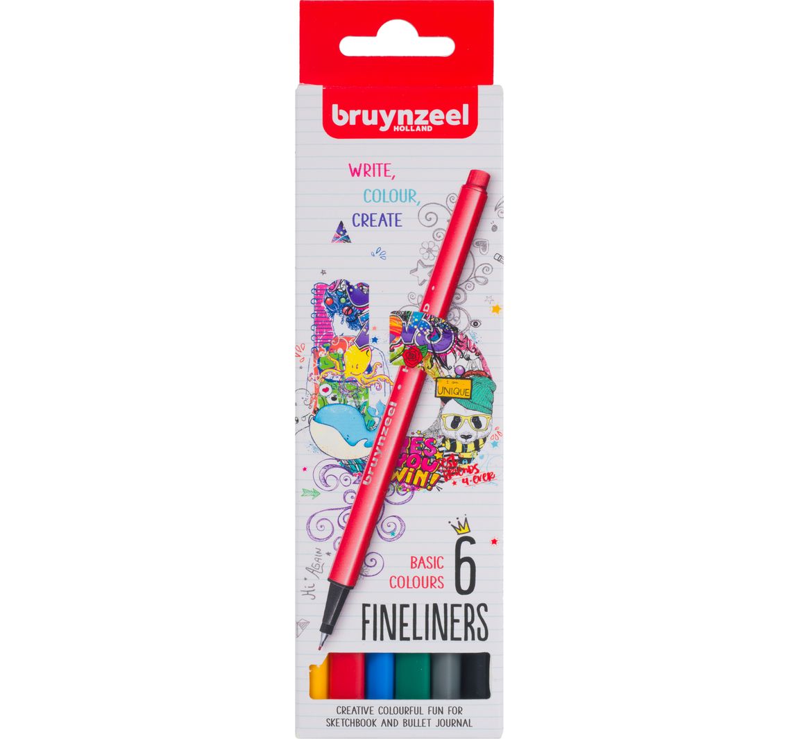 Bruynzeel Fineliners-Set, 6 stuks - Basic Colours