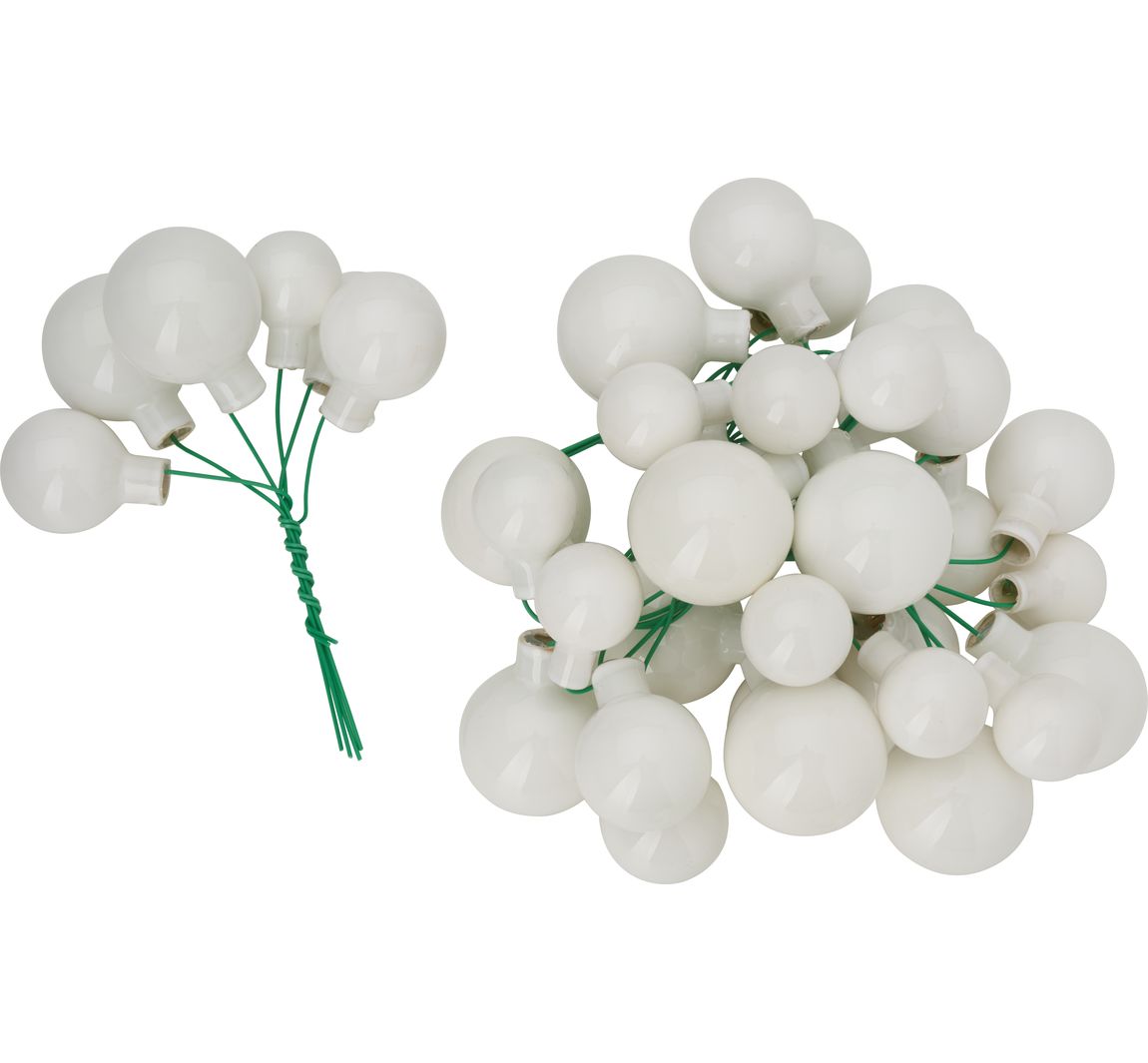 Kerstballen van glas op draad, 36 stuks, Ø 20 / 25 / 30 mm - Wit-Opaal