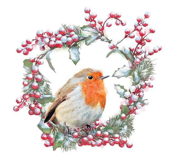 Napkin "Robin in a berry wreath"