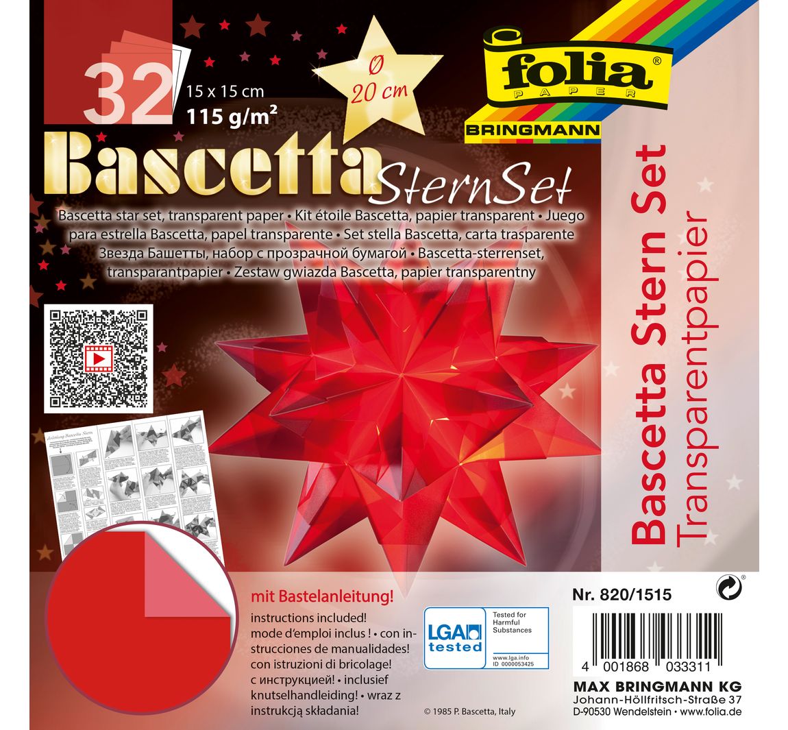 Bascetta sterren set "Transparant papier", rood - Ø 30 cm