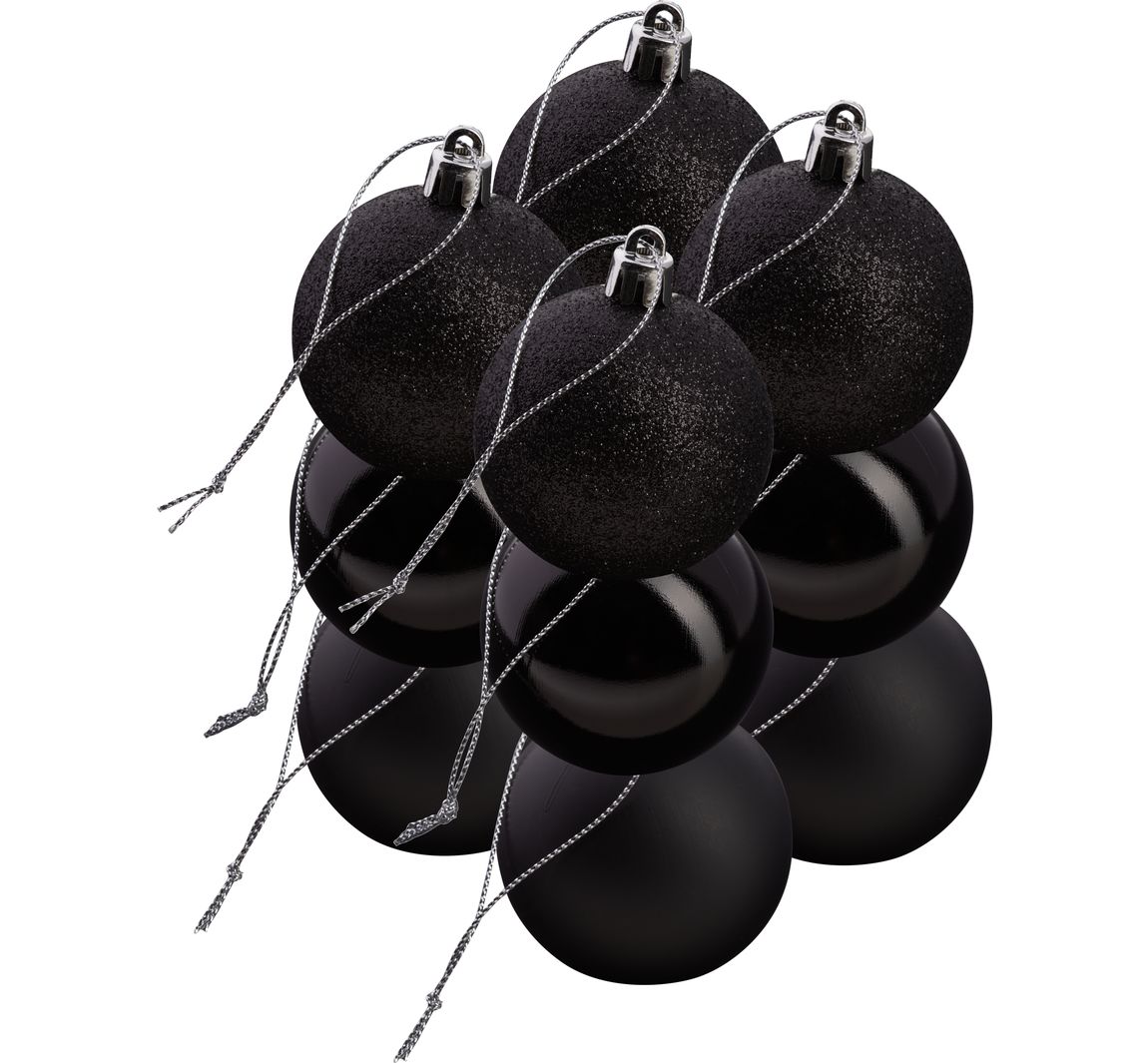 Kerstballen van kunststof, 12 stuks - Zwart