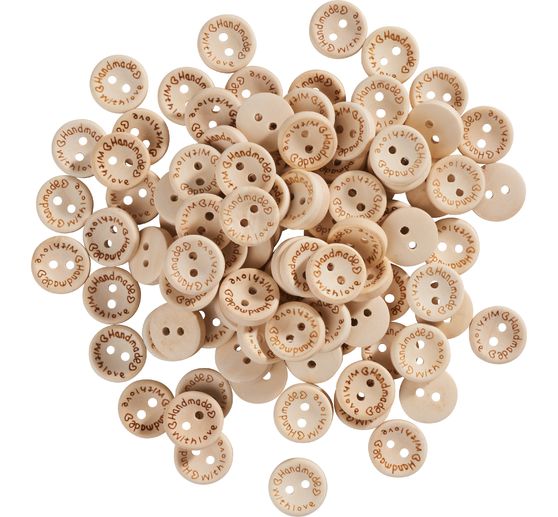 VBS Wooden buttons "Handmade with love", 100 pieces