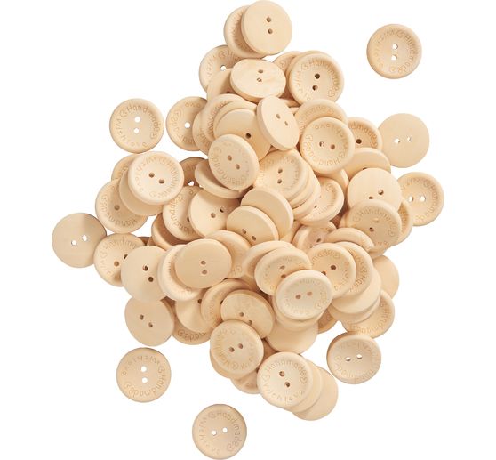 VBS Houten knopen "Handmade with love", 100 stuks