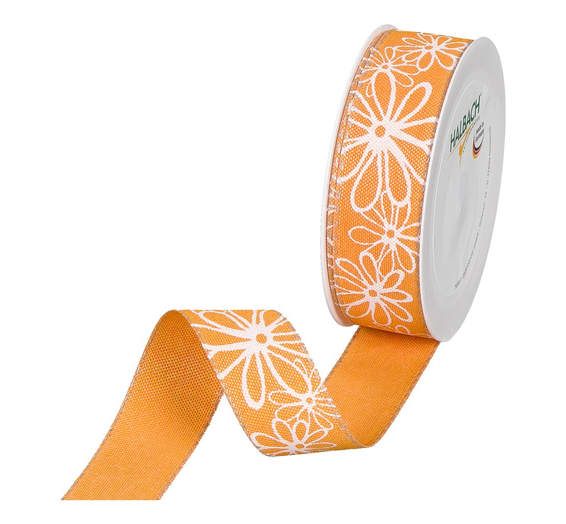 Bedrukt lint "Bloesems" - Oranje