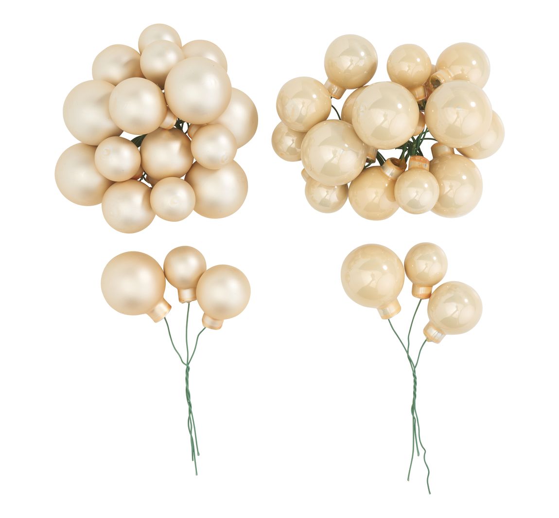 Kerstballen van glas op draad, 36 stuks, Ø 20 / 25 / 30 mm - Champagne mix