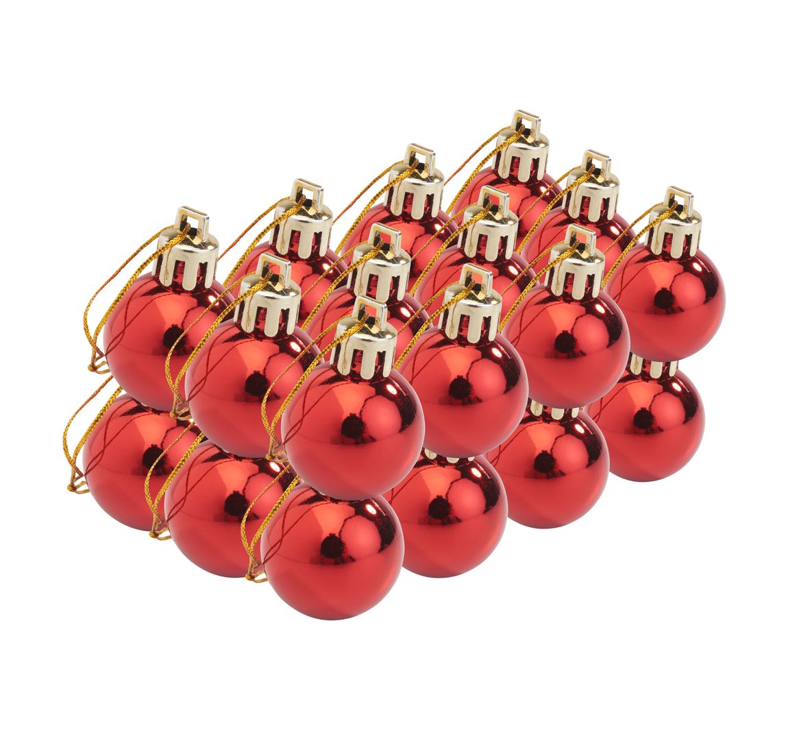 Kerstballen van kunststof, 24 stuks - Rood-Glanzend