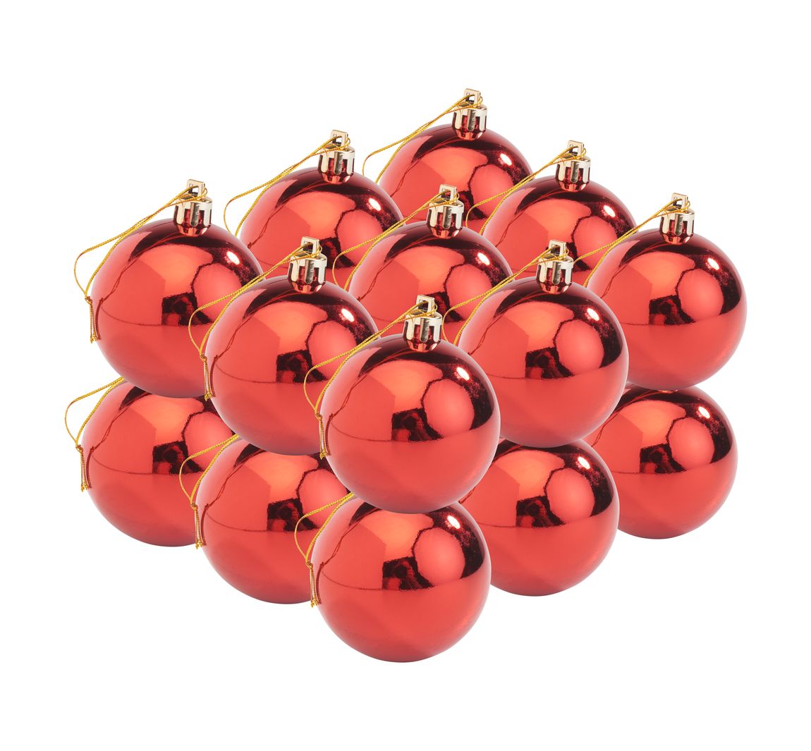 Kerstballen van kunststof, 18 stuks - Rood-Glanzend