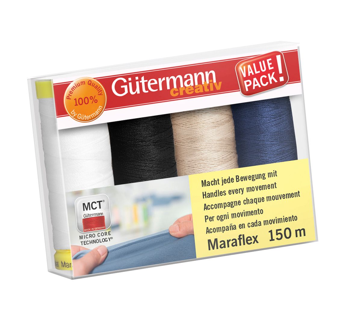 Naaigaren set Maraflex , 4 spoelen - Basic, Col. 1