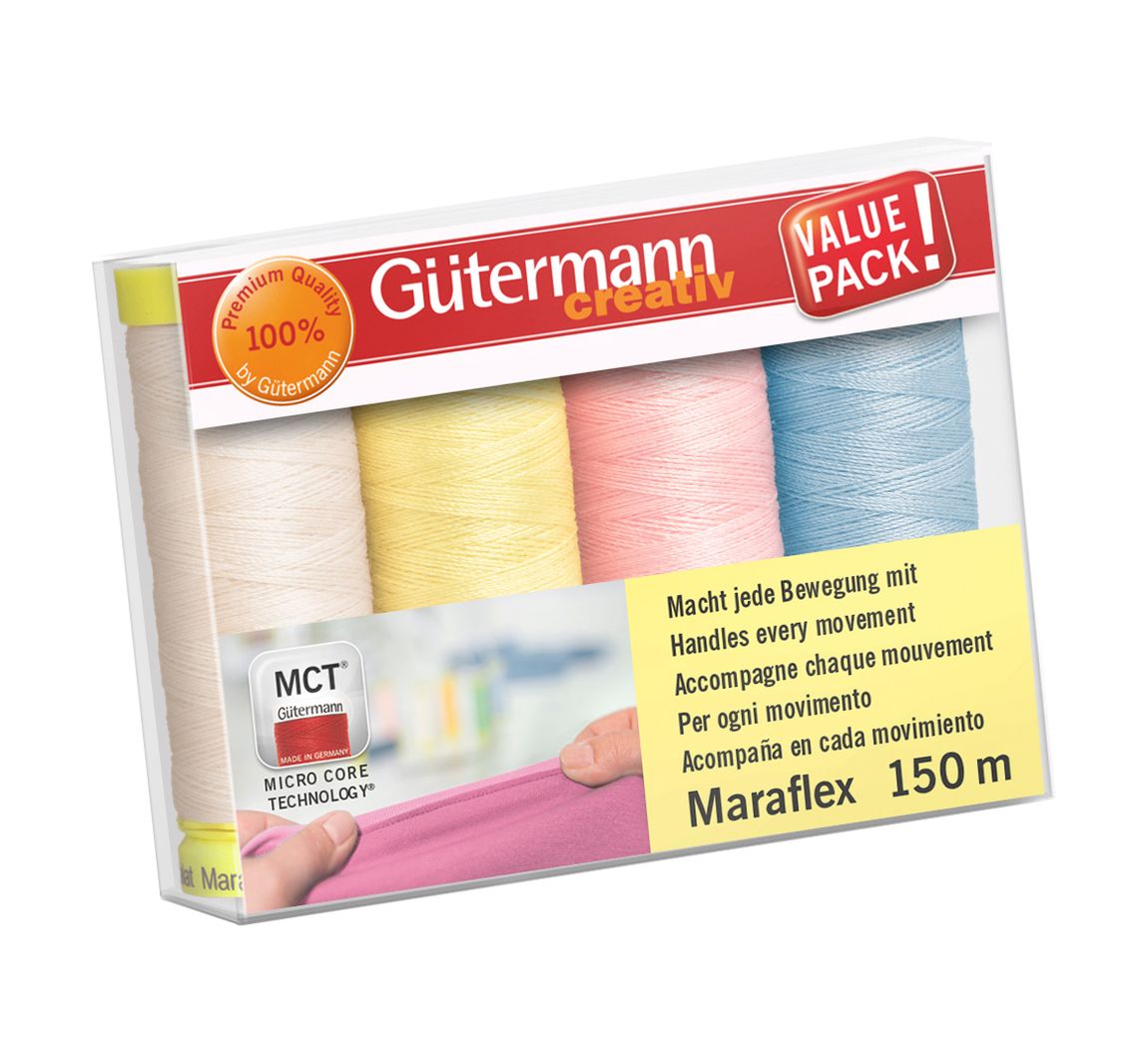 Naaigaren set Maraflex , 4 spoelen - Pastel, Col. 3