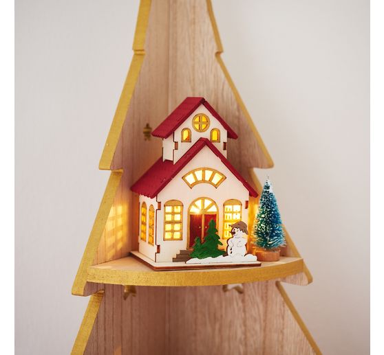 VBS Houten bouwpakket "Huis met toren en sneeuwpop", incl. LED's