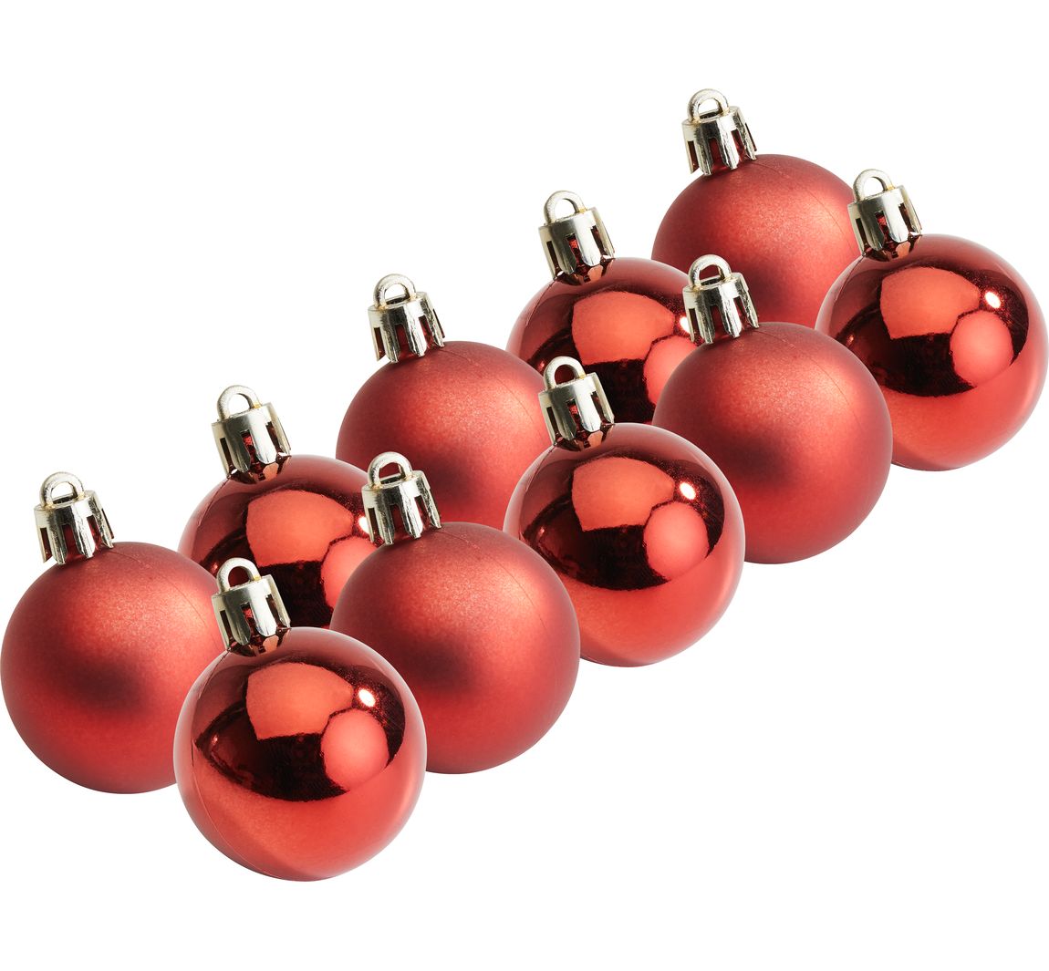 Plastic Kerstballen, 10 stuks, Ø 4,4 cm - Rood