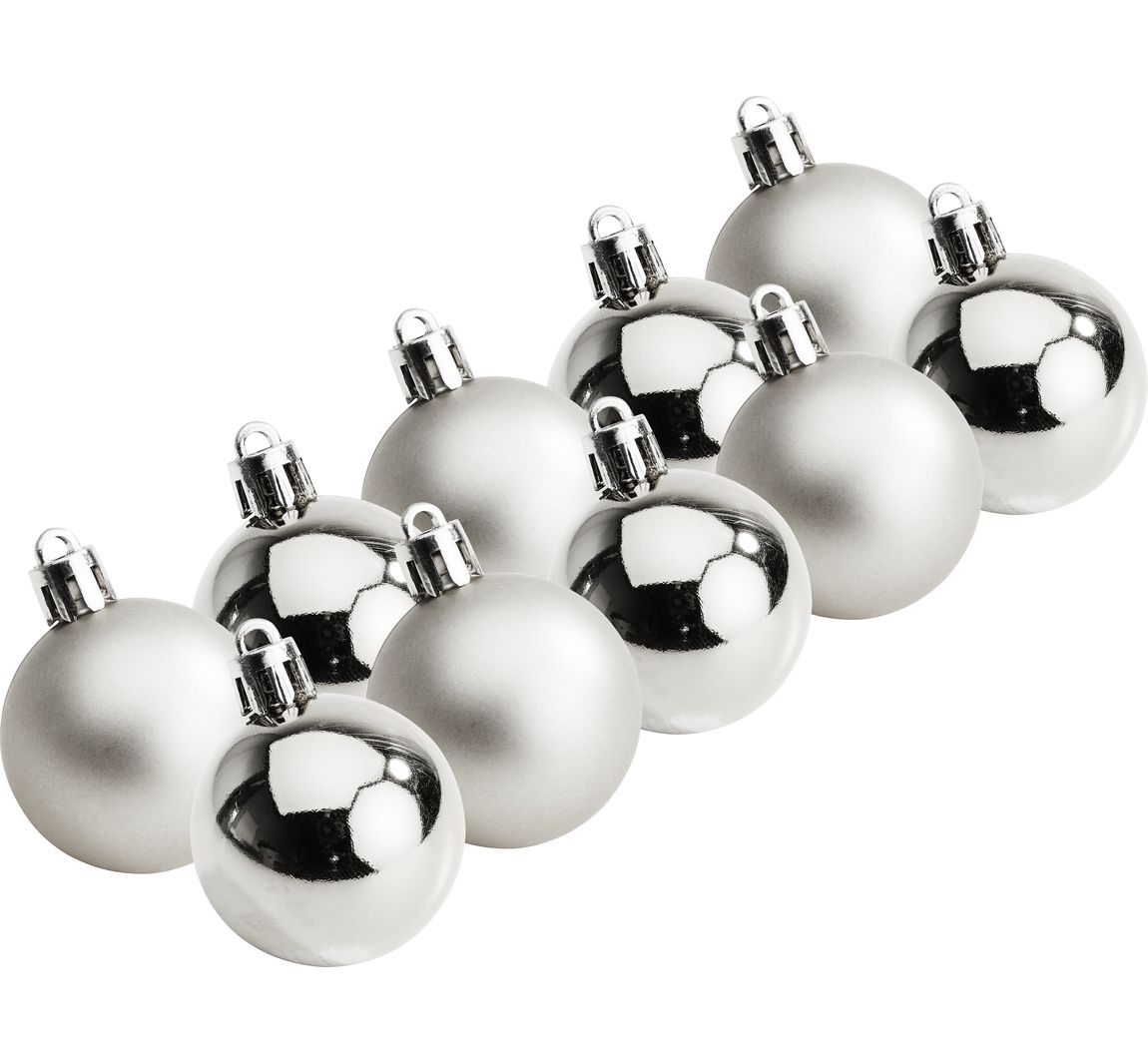 Plastic Kerstballen, 10 stuks, Ø 4,4 cm - Zilver