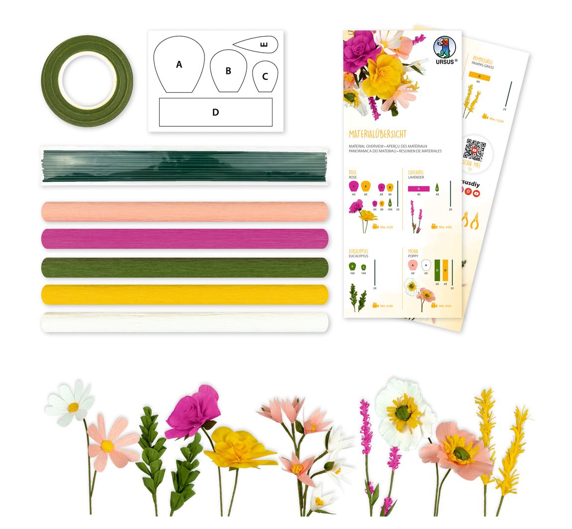 Crêpepapier bloemenset - Geel