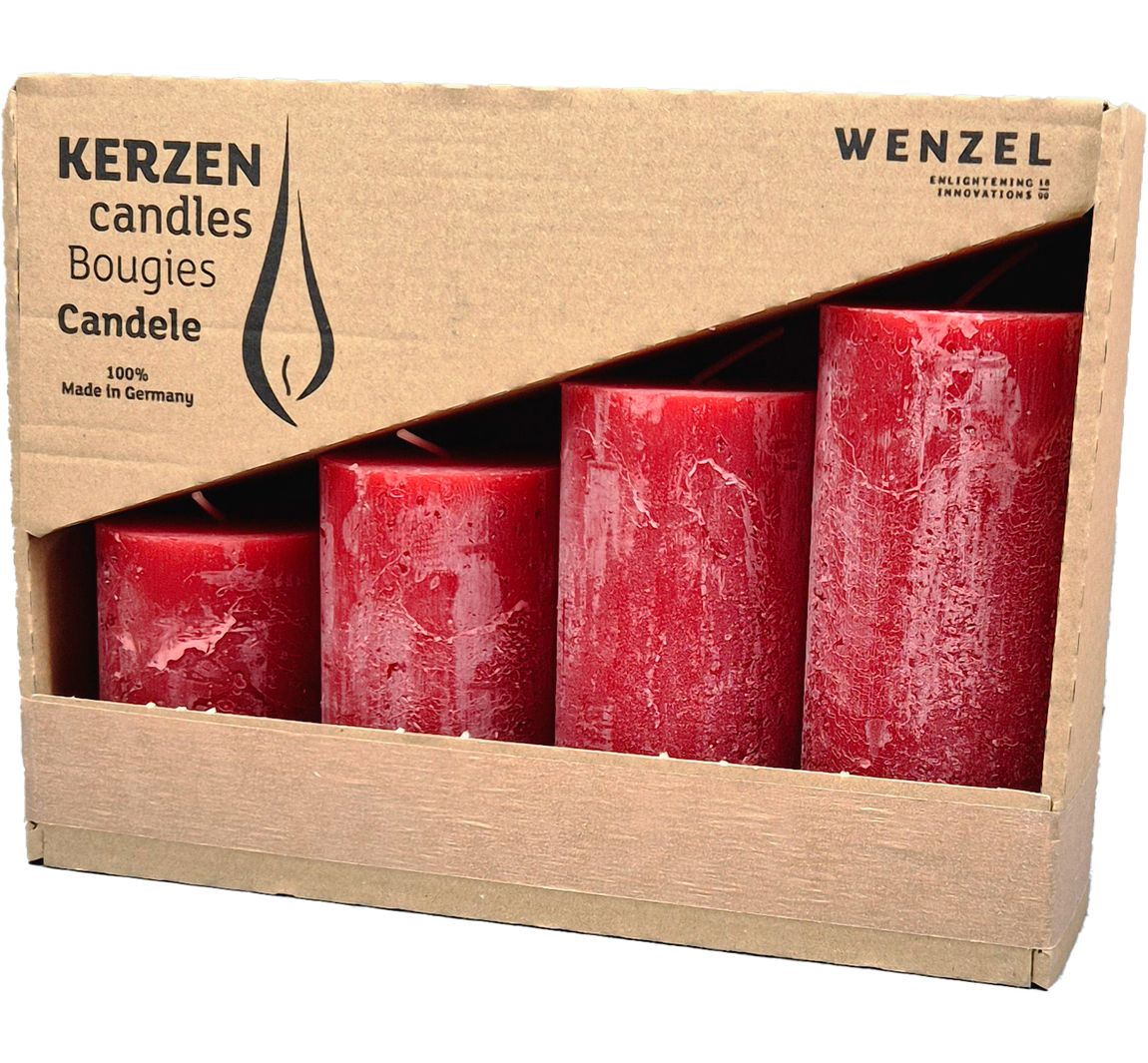 Adventskaarsen "Rustic", gelaagd, set van 4 - Robijnrood