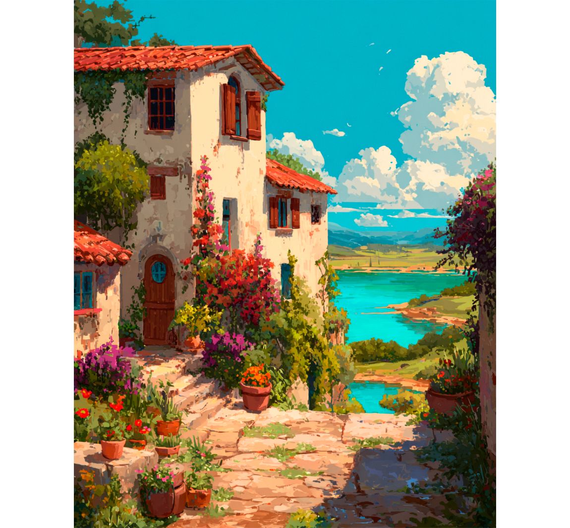Diamond Painting Set, 40 x 50 cm - Villa aan de vijver