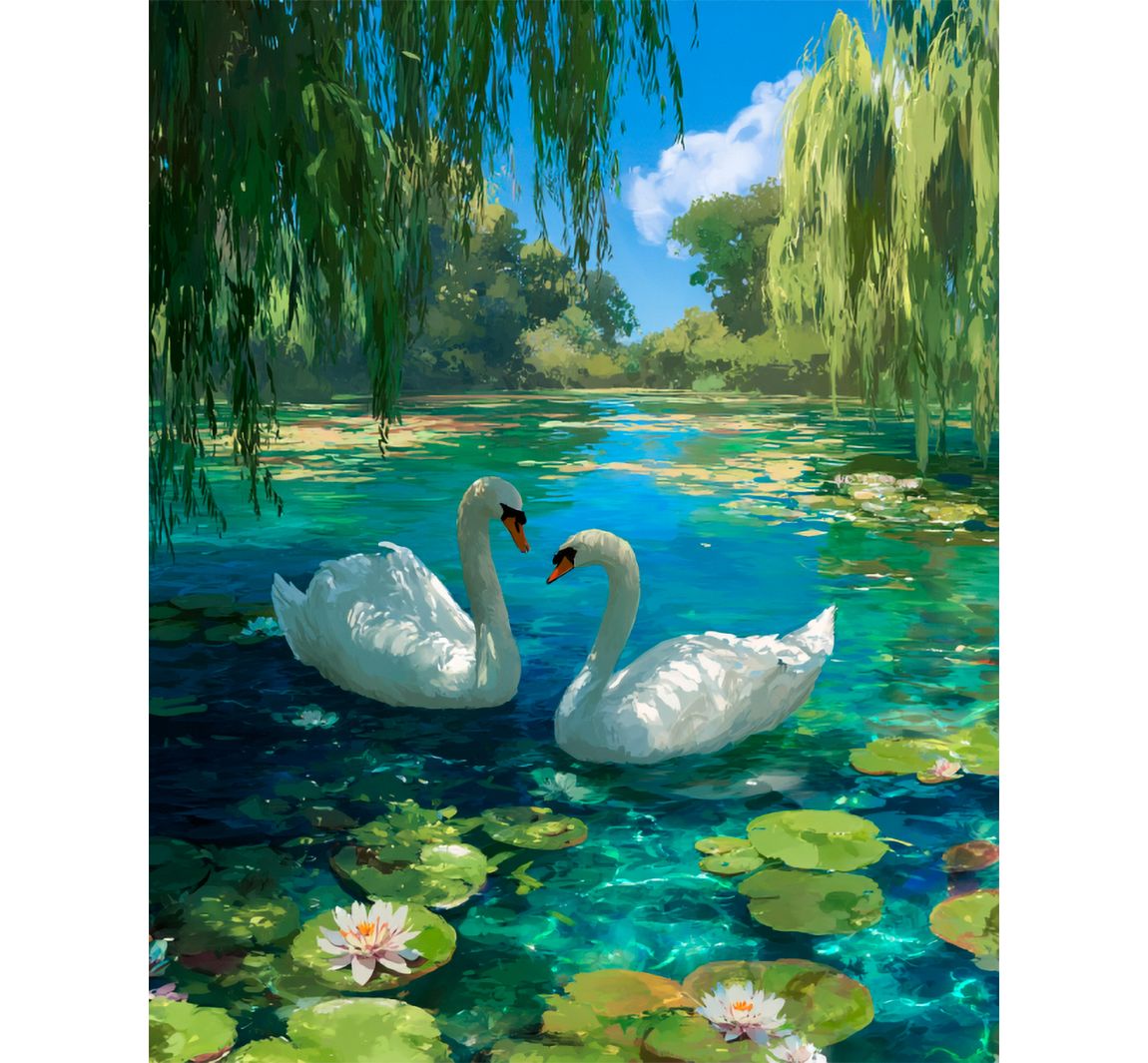 Diamond Painting Set, 40 x 50 cm - Zwanen