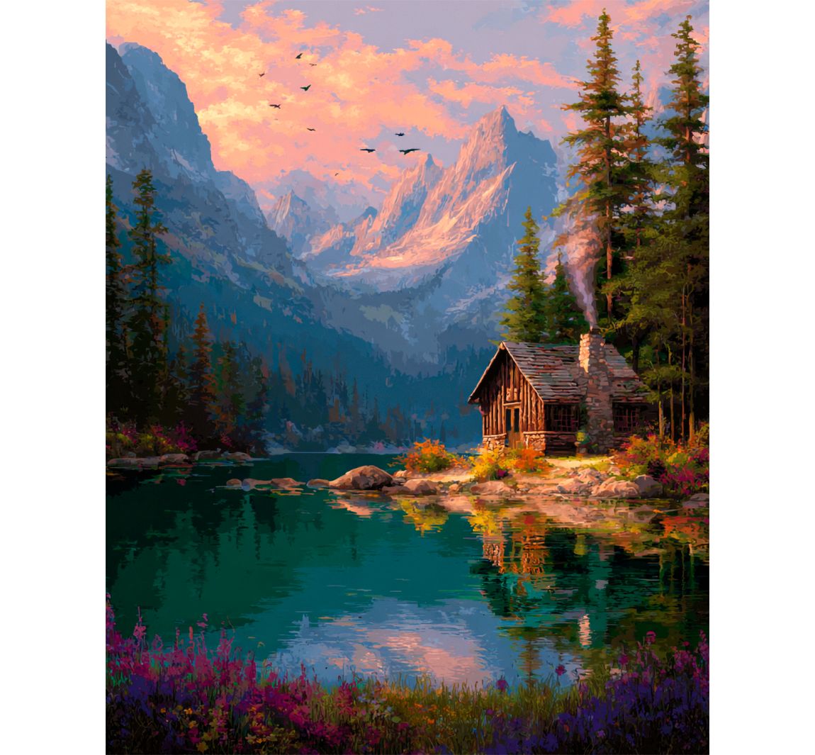 Diamond Painting Set, 40 x 50 cm - Huis bij de vijver