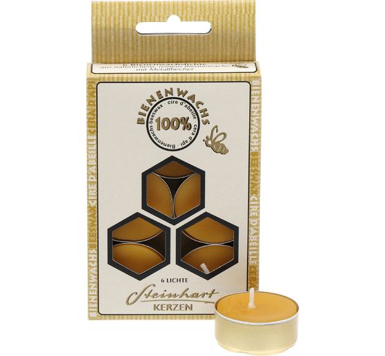 Theelichtjes van 100% bijenwas, 6‑pack