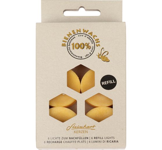 Theelichtjes van 100% bijenwas, 6‑pack