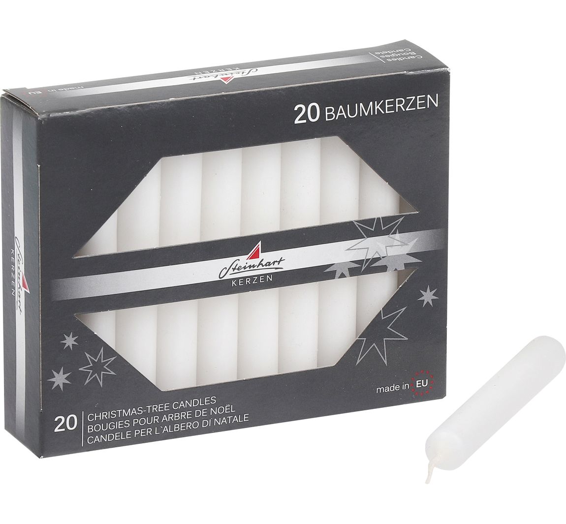 Boomkaarsen, doorgekleurd, 20‑pack - Wit
