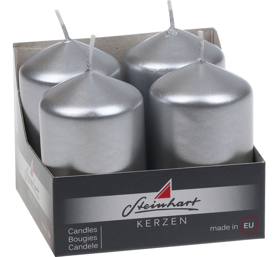 Kleine stompkaarsen “Metallic”, 4‑pack - Zilver-Metallic