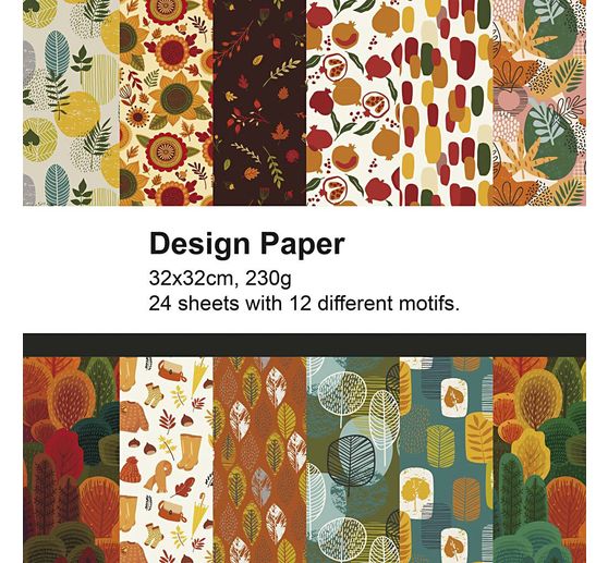 Designpapier blok, 32 x 32 cm, 24 vellen