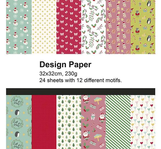 Designpapier blok, 32 x 32 cm, 24 vellen