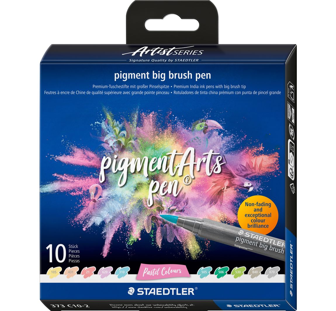 STAEDTLER Pigment big brush pen "Pigment Arts", 10 kleuren - Pastel Colours