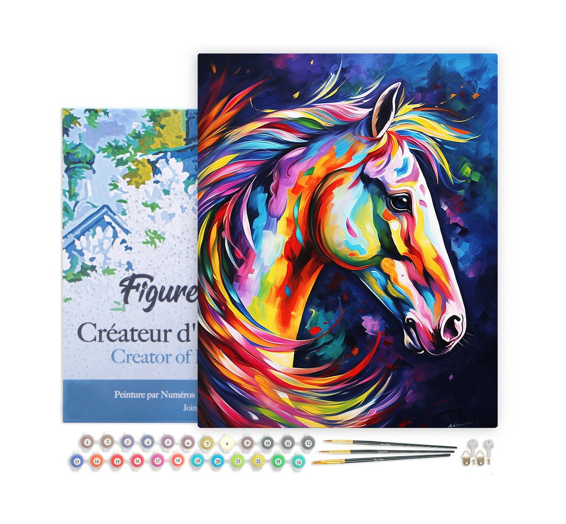 Schilderen op nummer op schildersdoek, 40 x 50 cm - Paard - Kleurrijk abstract