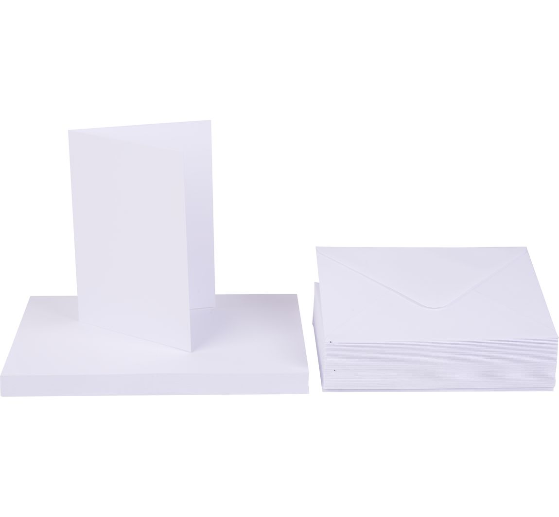 Dubbele kaarten met enveloppen "DIN A6", 50 stuks - Wit