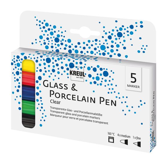 KREUL Glass & Porcelain Pen "Clear", set van 5
