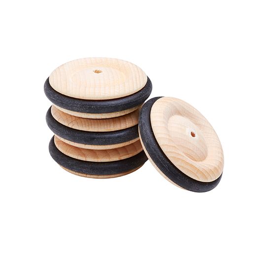 VBS Wooden wheels with rubber tyres, 4 pieces