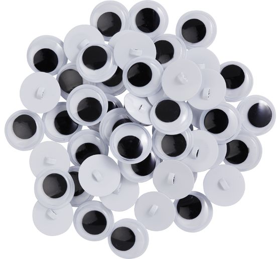 50 Round Wobbly eyes for sewing on, Ø 15 mm